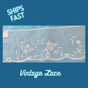 Antique Handmade Brussels Appliqué Lace Border Rectangular Panel, 17” by 7”